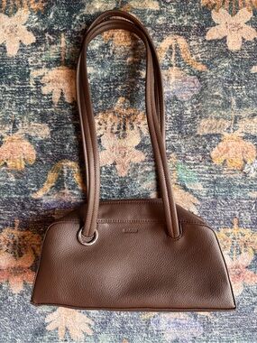 BAGGU Chocolate Brown Pebbled Recycled Leather Bowler Bag